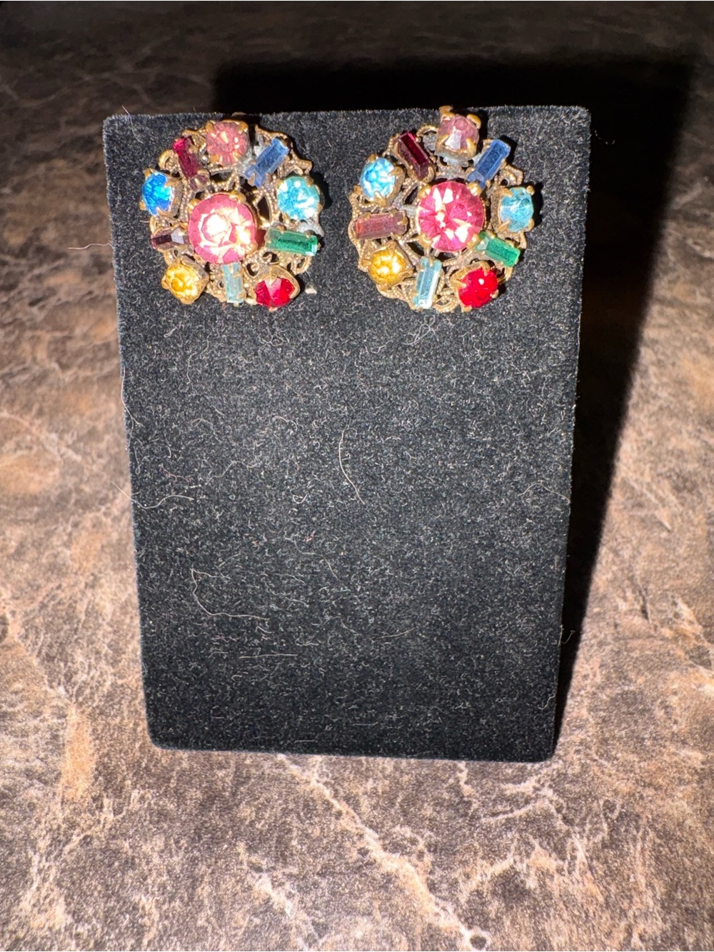 Multicolor Vintage-Style Crystal Cluster Stud Earrings